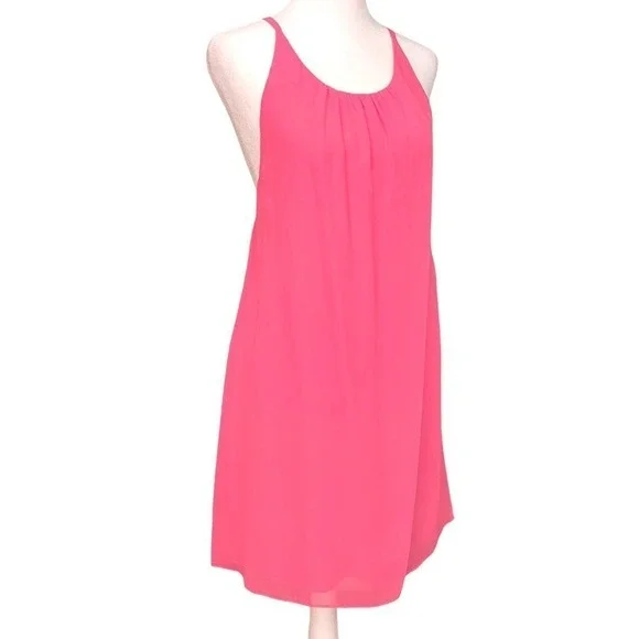 NWT Alice + Olivia Hot Neon Pink 100% Silk Trapeze Hem Layered Dress shift Small